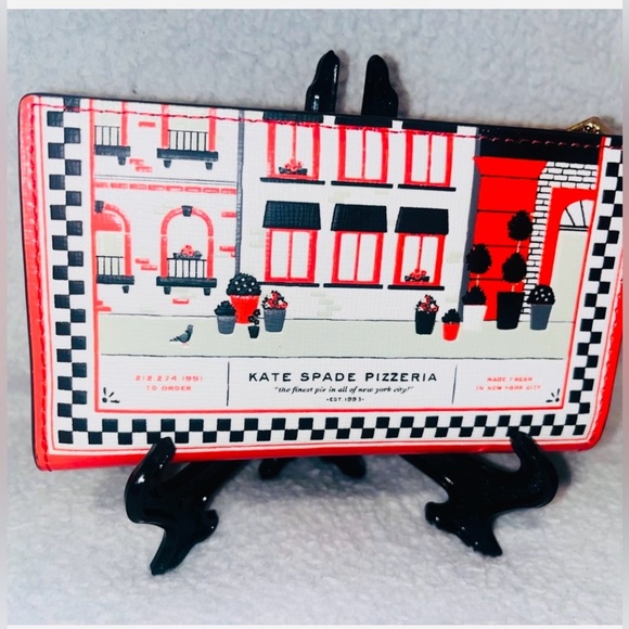 Kate Spade ♠️ Slice Pizza Shop 🍕Embossed Leather Small Slim Bifold Wallet - Picture 2 of 10